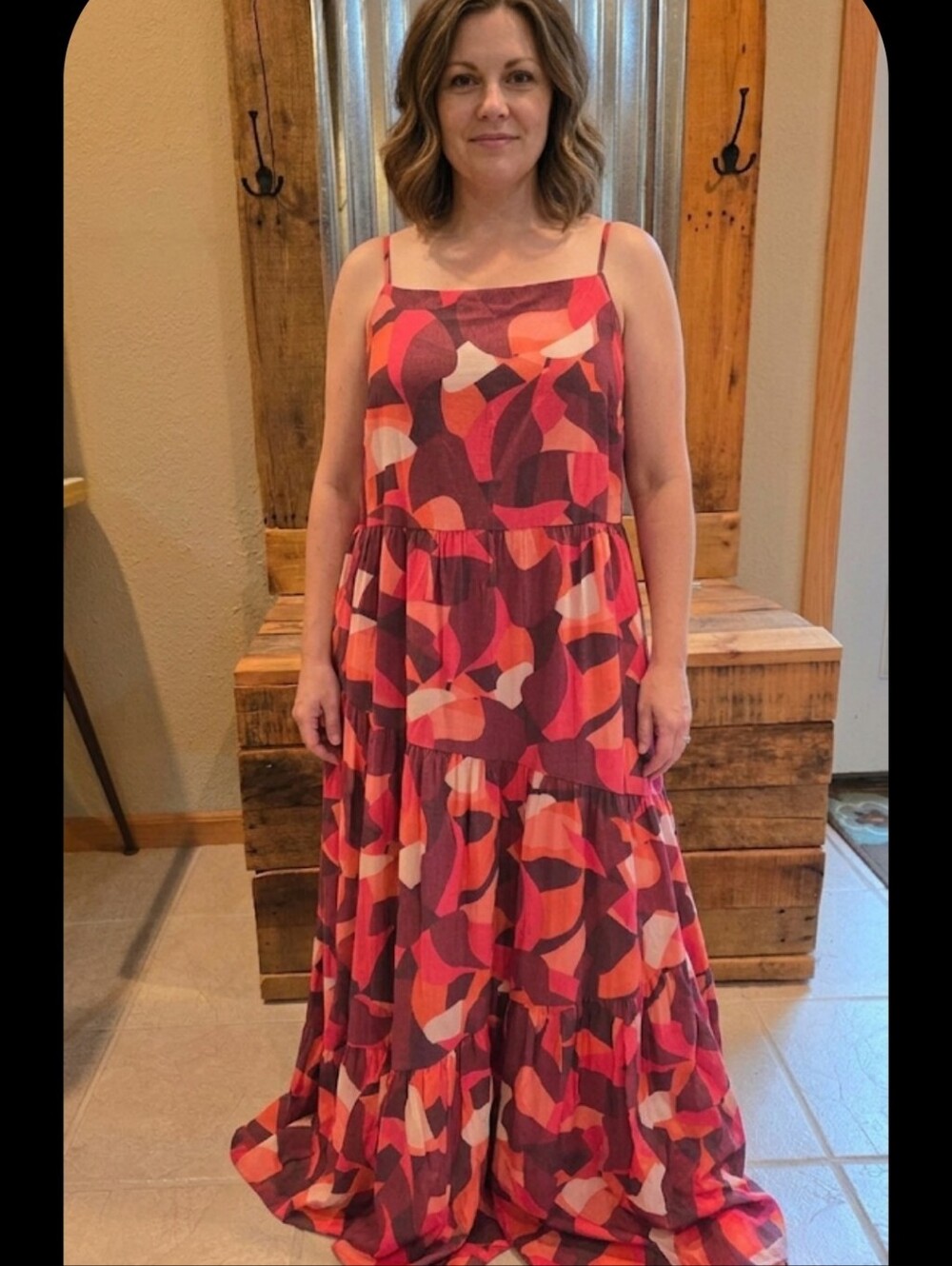 Tiered Maxi Dress 2XL Geometric Spaghetti Straps NEW 9 West
